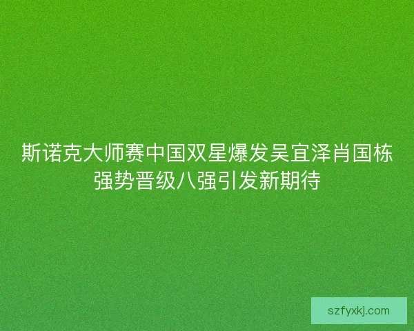 斯诺克大师赛中国双星爆发吴宜泽肖国栋强势晋级八强引发新期待